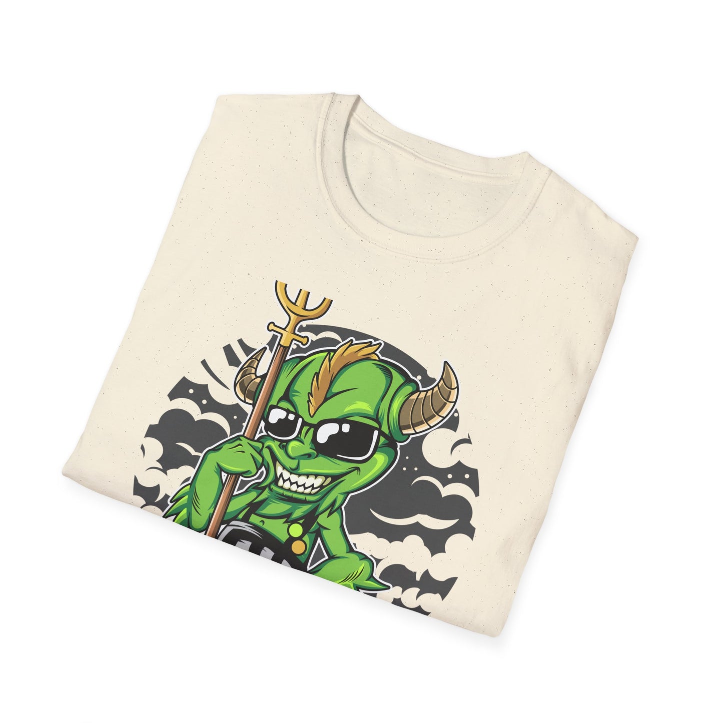Wicked Mischievous Green Imp T-Shirt | Cool Cartoon Devil with Trident & Checkered Pants | Edgy Graphic Tee