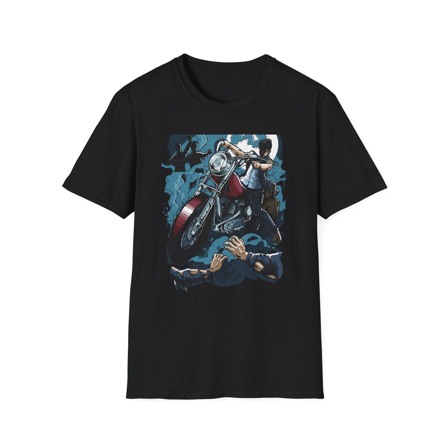 Epic Zombie Apocalypse Hunter T-Shirt - Fearless Biker Survival Horror Tee for Gamers & Fans - Thrilling Crossbow Rider Design