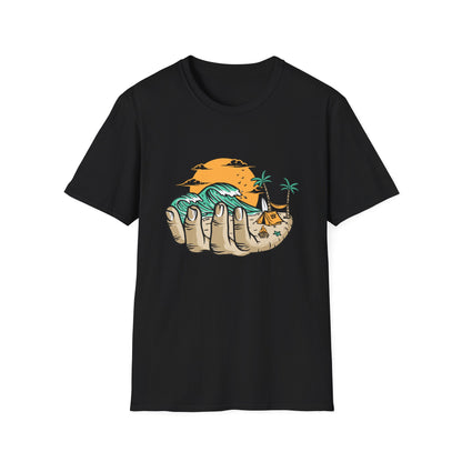 Epic Beach Life Hand T-Shirt | Surf, Camp & Travel Adventure Tee | Vibrant Tropical Sunset Vacation Top