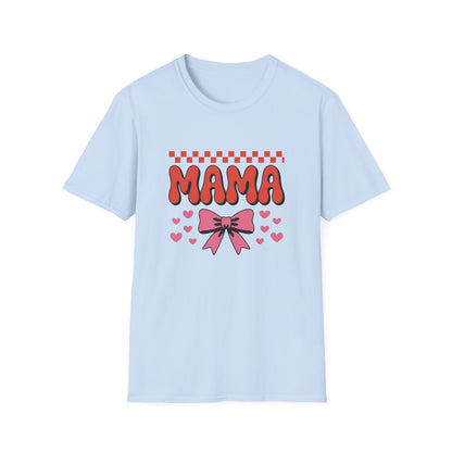 Retro Mama T-Shirt - Cute Pink Bow & Hearts Tee | Perfect Mother's Day Gift for Groovy Moms & New Moms