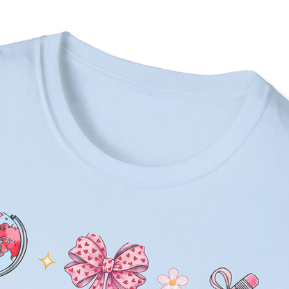Awesome Teacher Appreciation T-Shirt | 'Teaching Is A Work of Heart' Tee | Cute School Supplies & Pink Bows Gift