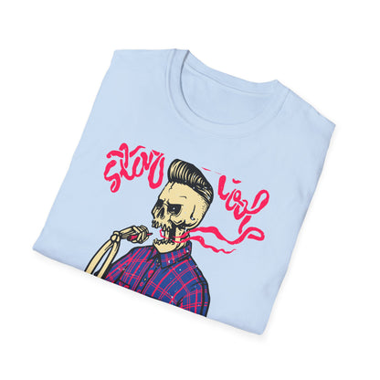 Stay Cool Skeleton Vaper T-Shirt | Edgy Greaser Pompadour Tee for Rockabilly & Alternative Style Fans