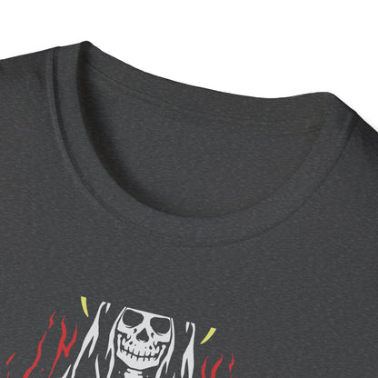 Powerful Skeletal Saint T-Shirt | Mystical Grim Reaper with Halo | Dark Goth Art Tee for Alternative Souls