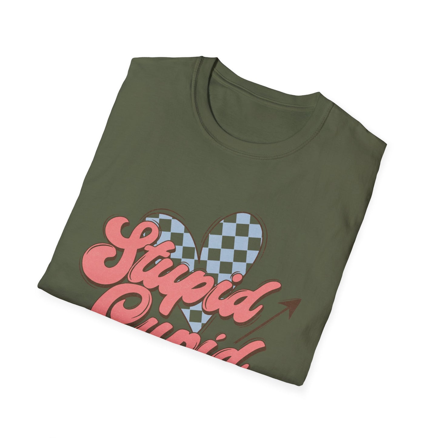 Stupid Cupid Retro T-Shirt | Sarcastic Anti-Valentine's Day Tee with Checkerboard Heart & Arrow | Funny Love Gift