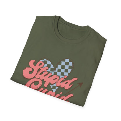 Stupid Cupid Retro T-Shirt | Groovy Checkerboard Heart Anti-Valentine's Day Tee | Awesome Sarcastic Love Shirt Gift