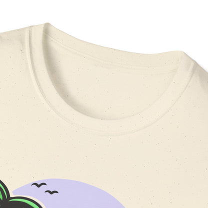 Vibrant Tropical Skull T-Shirt | Beach Sunset & Palm Tree Design | Unique Summer Vacation Tee | Cool Edgy Casual Wear