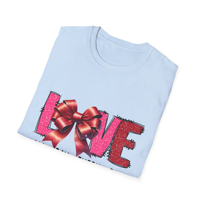 Sparkling LOVE Glitter Bow T-Shirt | Chic Valentine's Day Tee for Her | Dazzling Romantic Gift