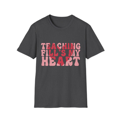 Inspiring Teacher T-Shirt: 'Teaching Fill's My Heart' Groovy Retro Educator Appreciation Tee - Perfect Gift!