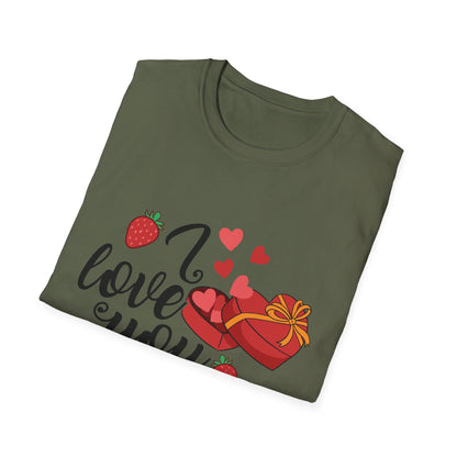 Sweet Valentine's Gift Box T-Shirt with Hearts & Strawberries | Adorable Romantic Tee for Her | Perfect Love Anniversary Apparel