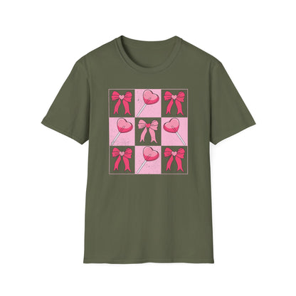 Distressed Pink Bows & Heart Lollipops T-Shirt | Sweet Grunge Love Core Aesthetic Tee for Women & Teens
