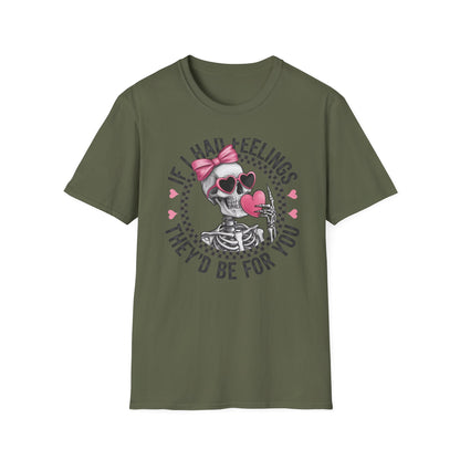 Sarcastic Skeleton Love T-Shirt | Edgy Pink Heart Sunglasses & Bow Graphic Tee | Funny Valentine's Day Gift for Her