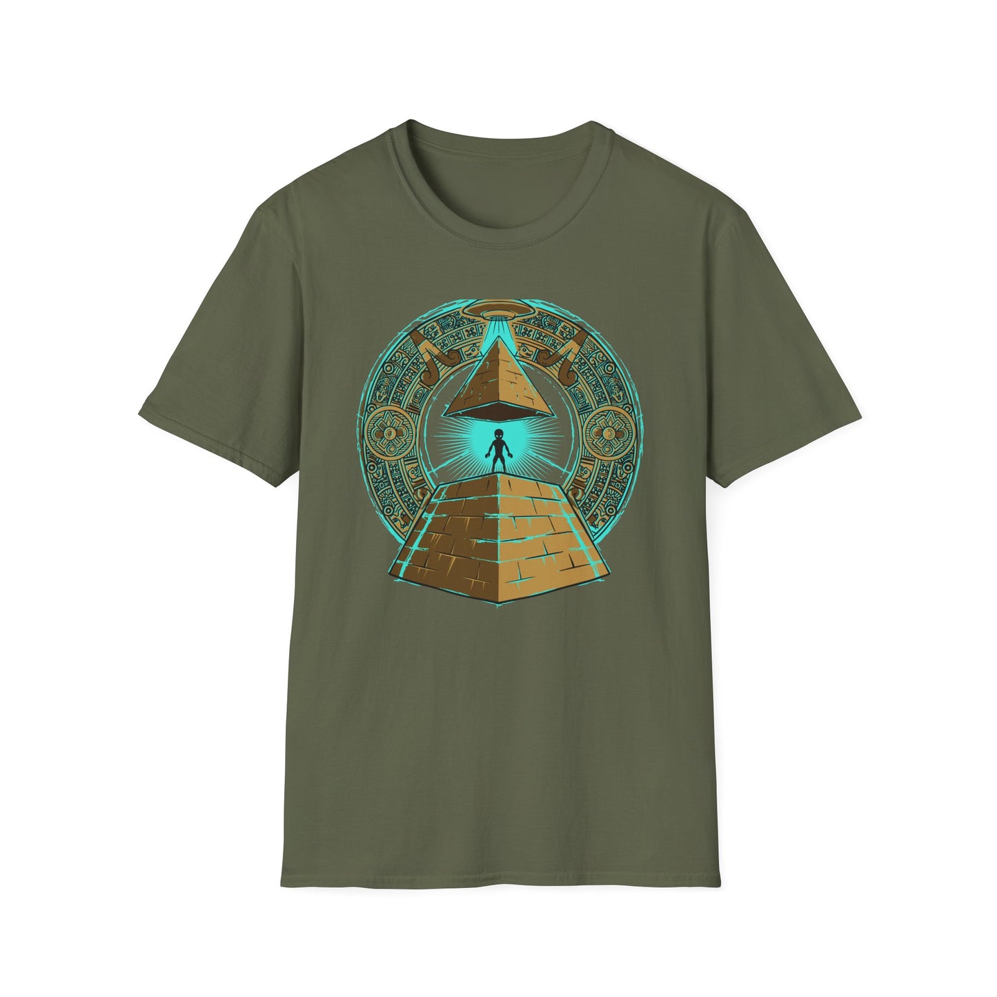 Epic Ancient Aliens T-Shirt: UFO & Pyramids with Aztec Calendar Design | Sci-Fi Mystery & Conspiracy Tee