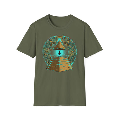 Epic Ancient Aliens T-Shirt: UFO & Pyramids with Aztec Calendar Design | Sci-Fi Mystery & Conspiracy Tee