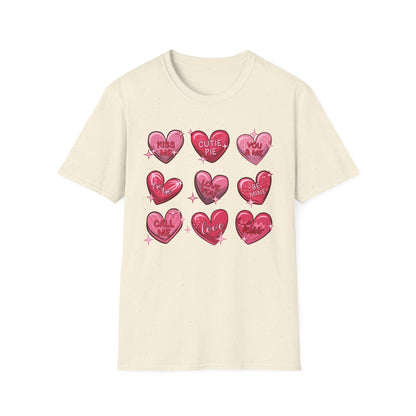 Adorable Valentine Candy Hearts T-Shirt | Sweet Love Messages Tee for Her & Him | Romantic "Kiss Me" Gift