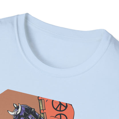 Bold Samurai Skater T-Shirt | Epic Japanese Warrior on Skateboard with Peace Sign Graphic Tee