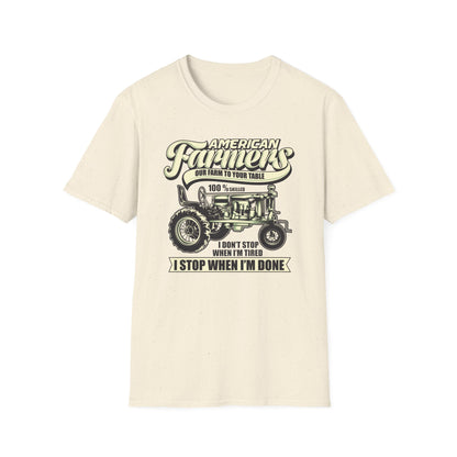 Dedicated American Farmers T-Shirt | Vintage Tractor Farm Life Tee | 'I Stop When I'm Done' Hard Work Agriculture Shirt Gift