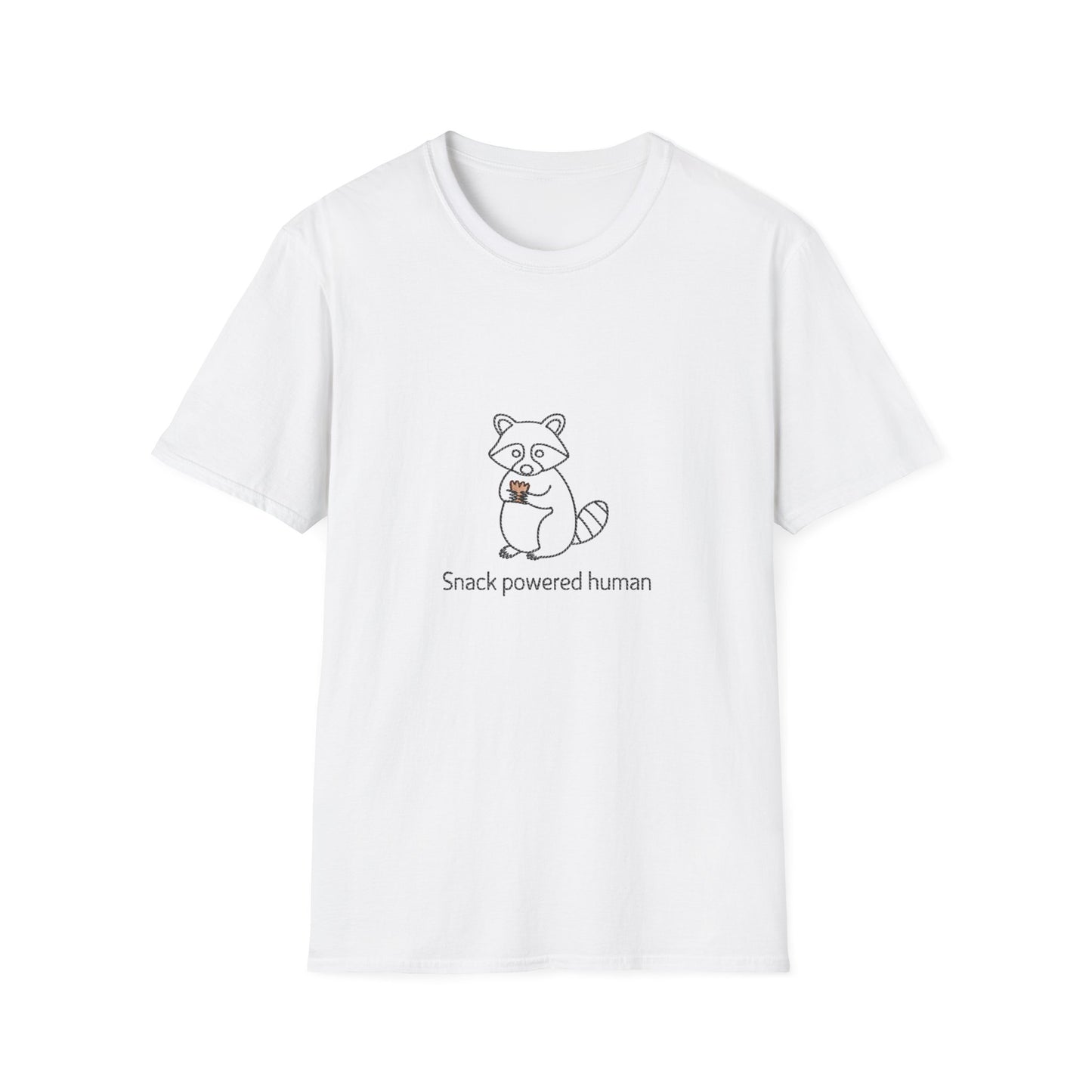 Hilarious "Snack Powered Human" Raccoon T-Shirt - Cute Animal Tee for Foodies & Snack Lovers. Must-Have Funny Graphic Tee!
