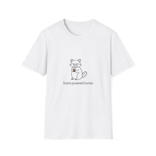 Hilarious "Snack Powered Human" Raccoon T-Shirt - Cute Animal Tee for Foodies & Snack Lovers. Must-Have Funny Graphic Tee!