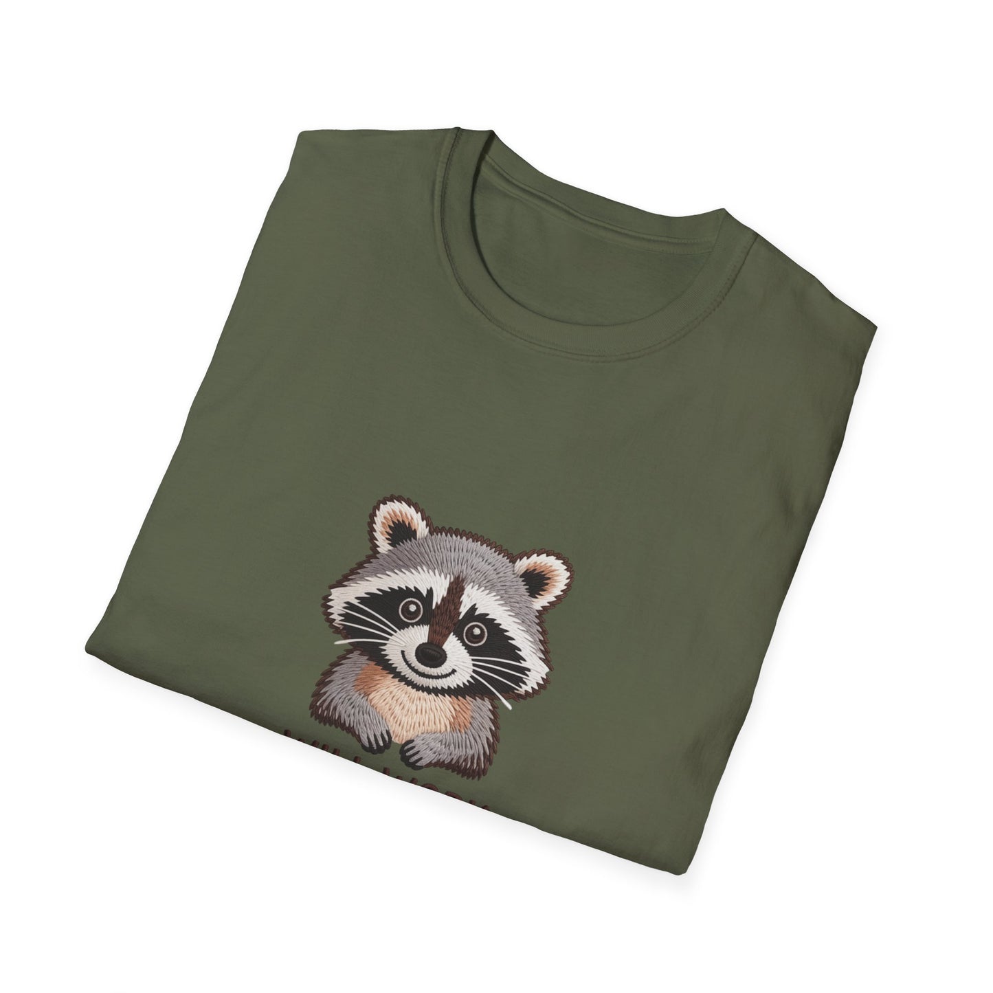 Hilarious Raccoon 'Will Work For Snacks' T-Shirt | Adorable Embroidered-Style Animal Lover Tee Gift