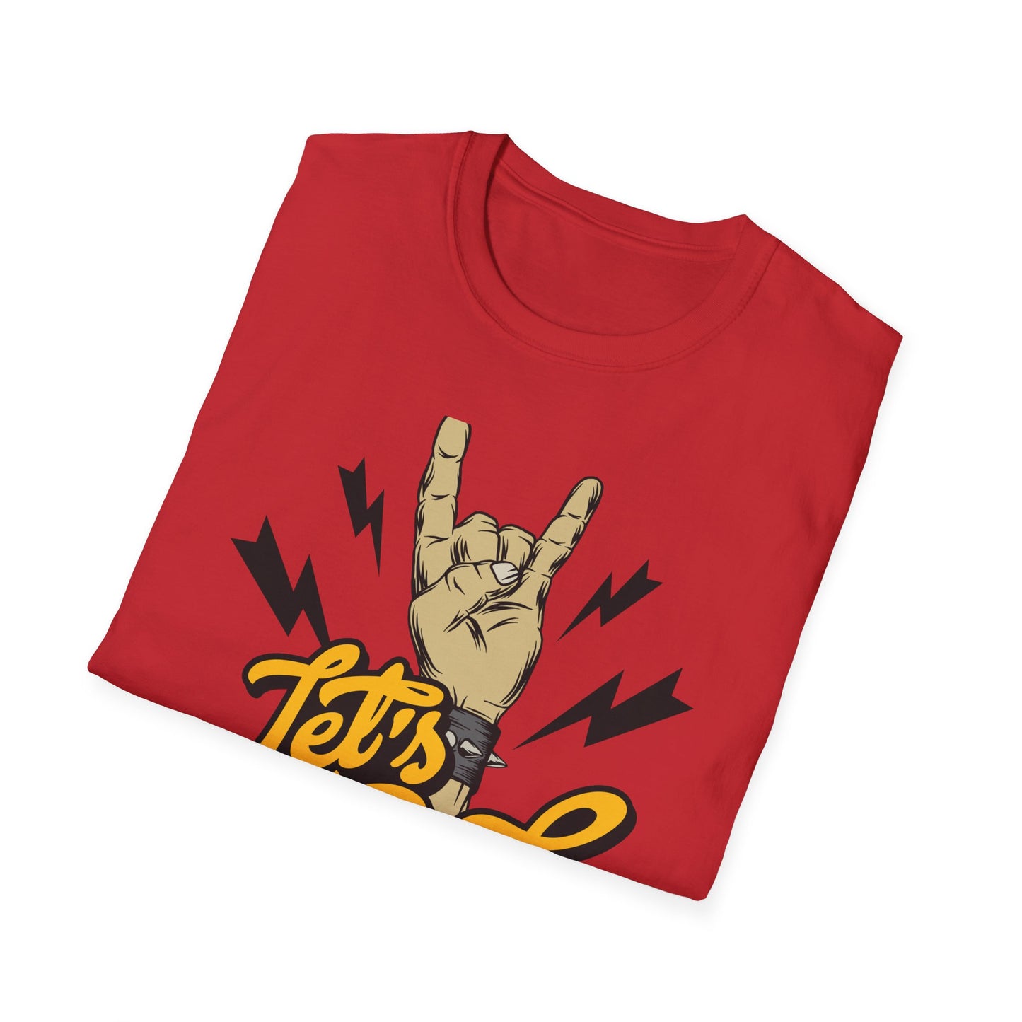 Epic Let's Rock On T-Shirt - Electrifying Rock N Roll Hand Sign Tee for Music Lovers & Concerts | Dynamic Spiked Wristband Design
