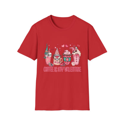 Adorable Coffee is My Valentine Gnomes T-Shirt | Whimsical Hearts & Coffee Lover Tee | Funny Anti-Valentine Gift
