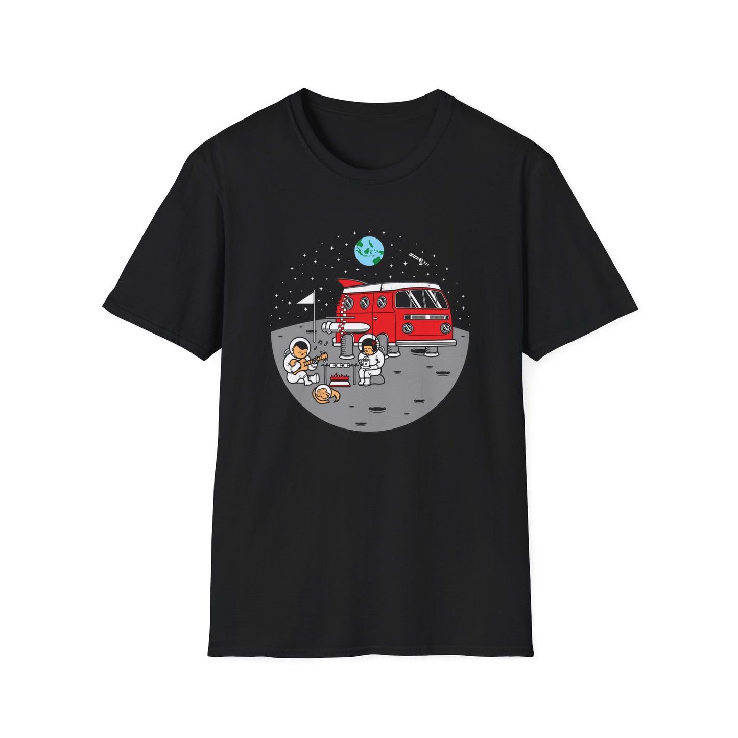 Epic Moon Camping T-Shirt: Astronauts, Space Van & Music Adventure Tee | Unique Cosmic Lover Gift