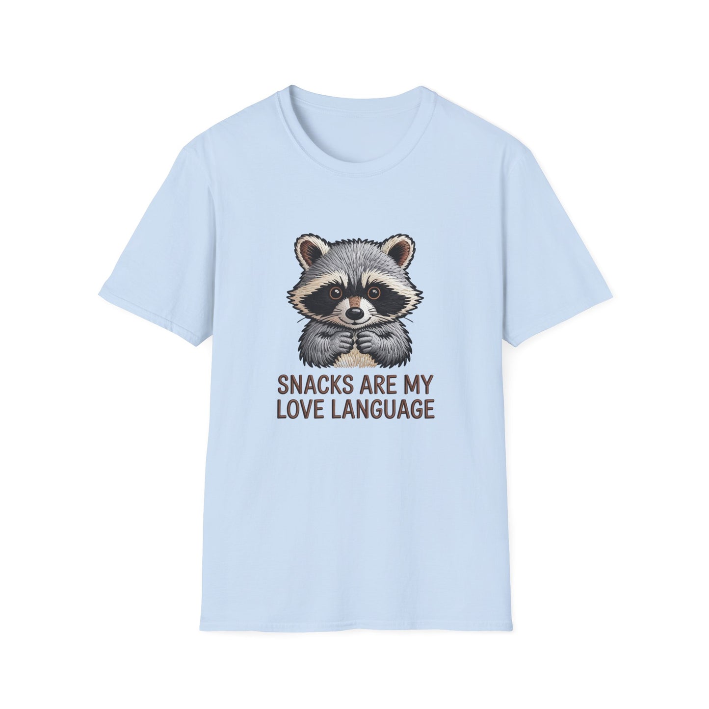 Adorable Raccoon "Snacks Are My Love Language" T-Shirt | Funny Foodie Animal Lover Tee | Ultimate Gift for Snack Enthusiasts