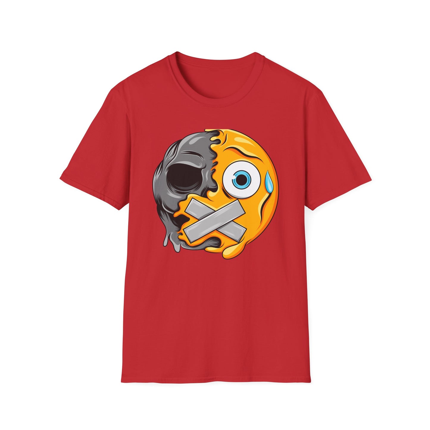 Edgy Melting Skull Emoji T-Shirt | Unique Duct Tape Silent Scream Tee | Bold Expression Wear | Trendy Grunge Aesthetic