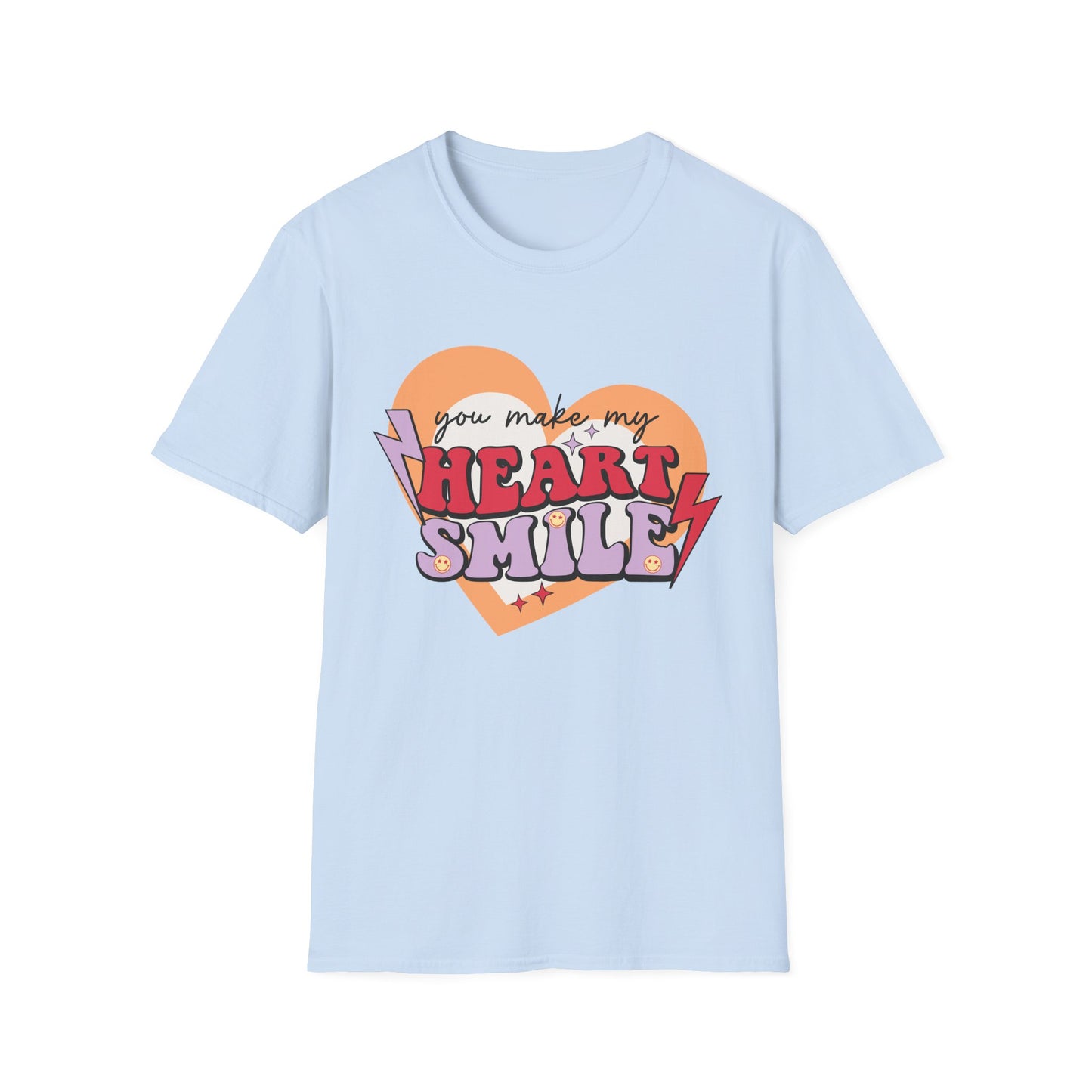 Trendy Groovy 'You Make My Heart Smile' Retro T-Shirt | Charming Aesthetic Love & Happy Face Valentine's Gift Tee
