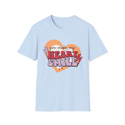 Trendy Groovy 'You Make My Heart Smile' Retro T-Shirt | Charming Aesthetic Love & Happy Face Valentine's Gift Tee