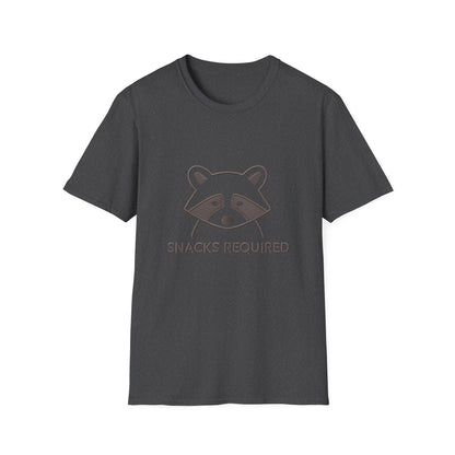 Hilarious Raccoon 'Snacks Required' T-Shirt – Adorable Animal Lover Funny Graphic Tee for Foodies & Casual Wear
