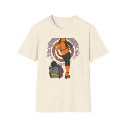 Edgy Retro Pin-Up Girl & Cracked TV Bowling T-Shirt | Bold Pop Art Vibe Women's Tee | Unique Vintage Statement Gift