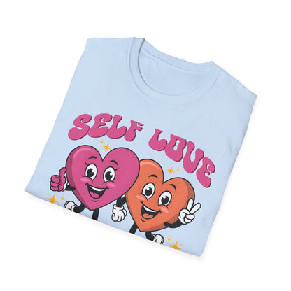 Uplifting Self Love T-Shirt | Groovy Cartoon Hearts Tee | Positive Vibes & Retro Empowerment Apparel