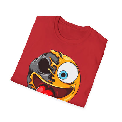 Unique Melting Skull Smiley Face T-Shirt - Vibrant Edgy Cartoon Graphic Tee for Pop Culture Fans