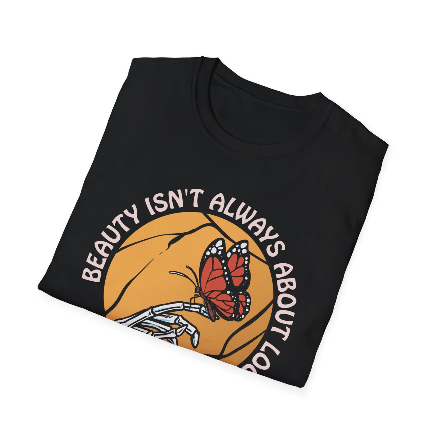 Captivating Skeleton Hand & Monarch Butterfly T-Shirt | Inner Beauty Quote Graphic Tee | Unique Aesthetic Statement