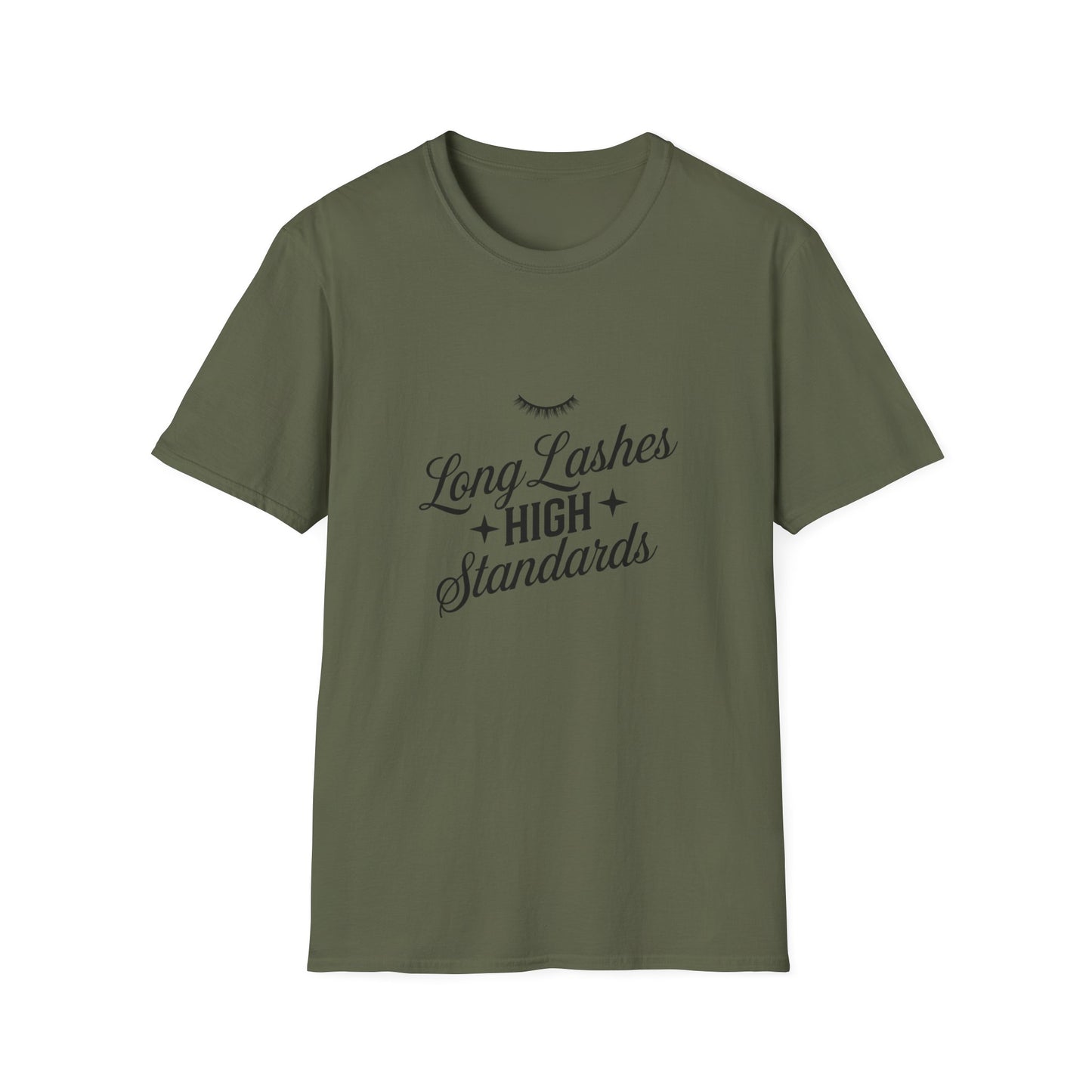 Chic Long Lashes & High Standards T-Shirt | Empowering Beauty Attitude Tee for Confident Women