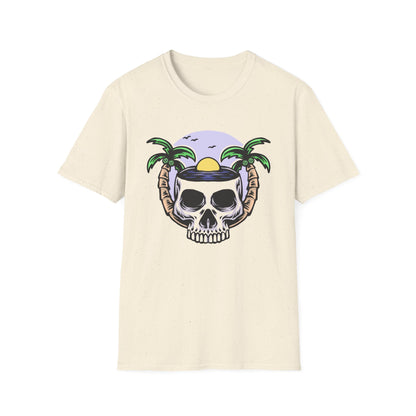 Vibrant Tropical Skull T-Shirt | Beach Sunset & Palm Tree Design | Unique Summer Vacation Tee | Cool Edgy Casual Wear