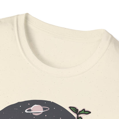 Stunning Cosmic Bloom Astronaut Helmet T-Shirt | Unique Space Plant Growth & Nature Inspired Sci-Fi Art Tee