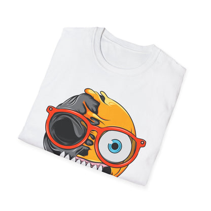 Bold Melting Emoji Skull T-Shirt | Unique Split Face Graphic Tee | Edgy Dual Personality Statement Top