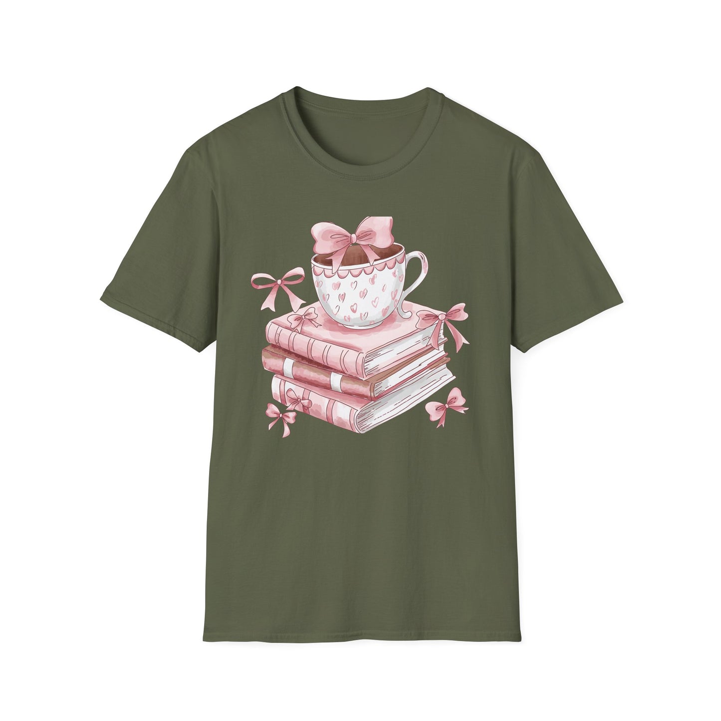 Cozy Pink Books & Teacup T-Shirt | Aesthetic Book Lover Gift | Delightful Reader Style Top