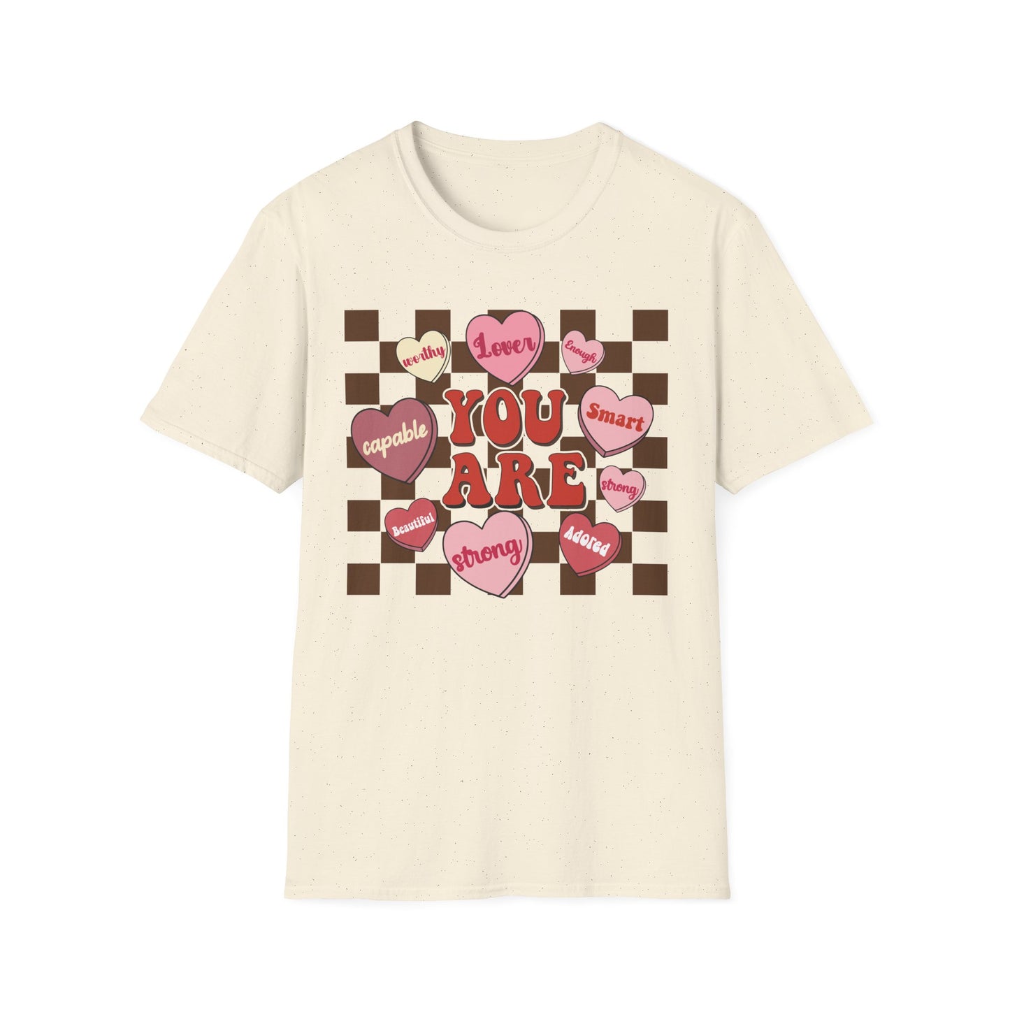 Empowering 'You Are' Positive Affirmation T-Shirt - Retro Candy Heart Self-Love Tee for Women & Teens - Ultimate Confidence Booster Gift