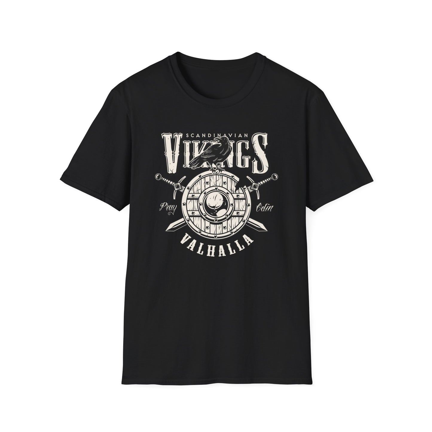 Epic Norse Viking Valhalla T-Shirt with Odin's Raven & Shield | Powerful Scandinavian Mythology Tee