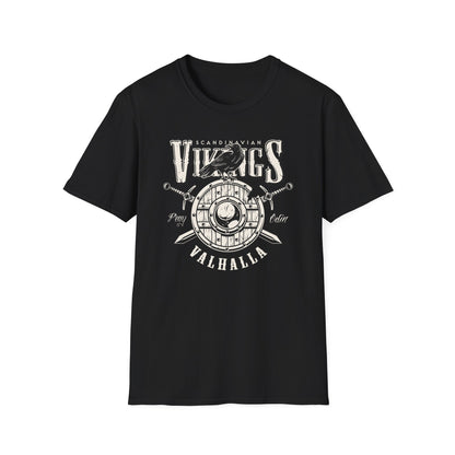 Epic Norse Viking Valhalla T-Shirt with Odin's Raven & Shield | Powerful Scandinavian Mythology Tee