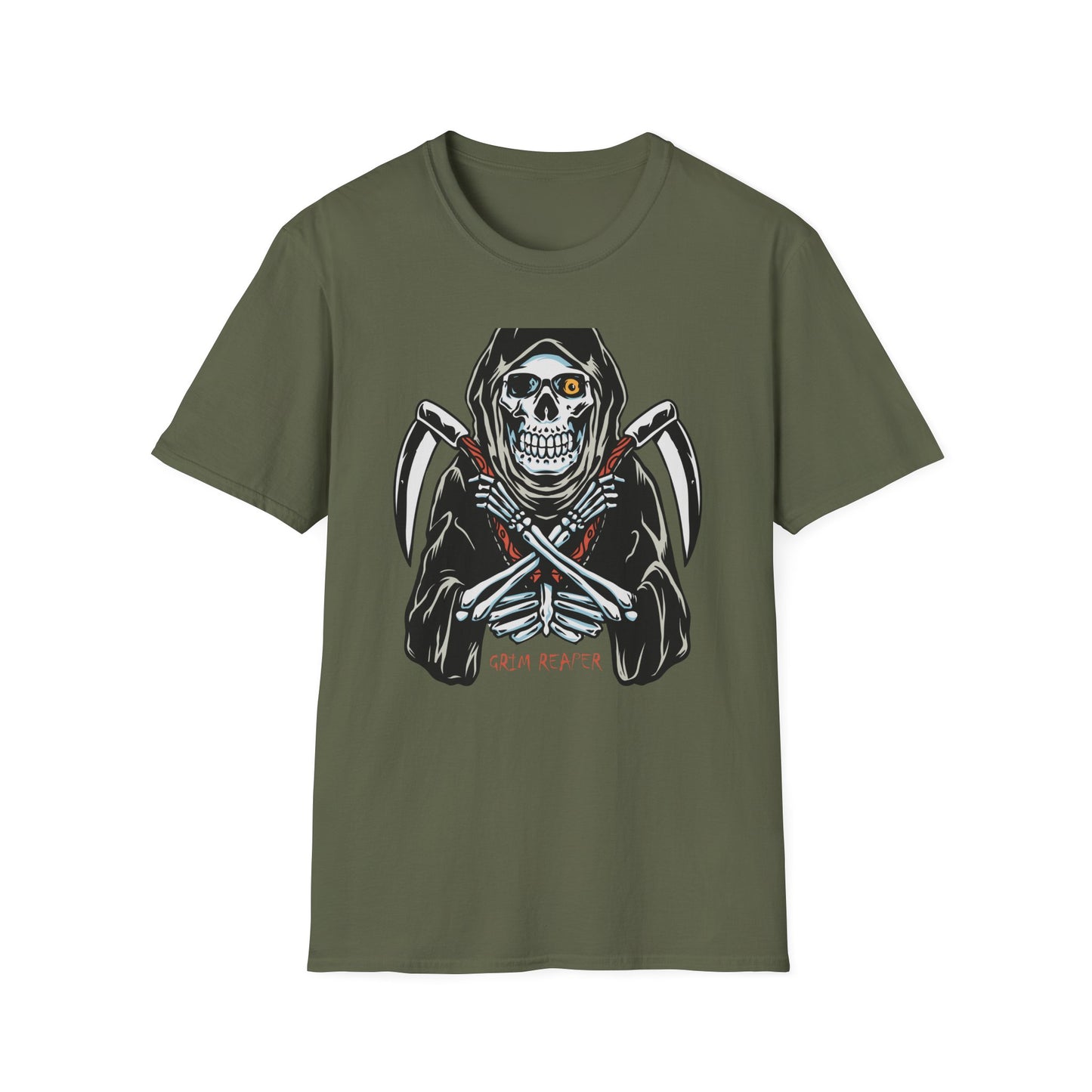 Epic Grim Reaper T-Shirt: Skull & Scythes Design. Bold Gothic Halloween Tee for Men & Women. Unleash Your Inner Darkness!