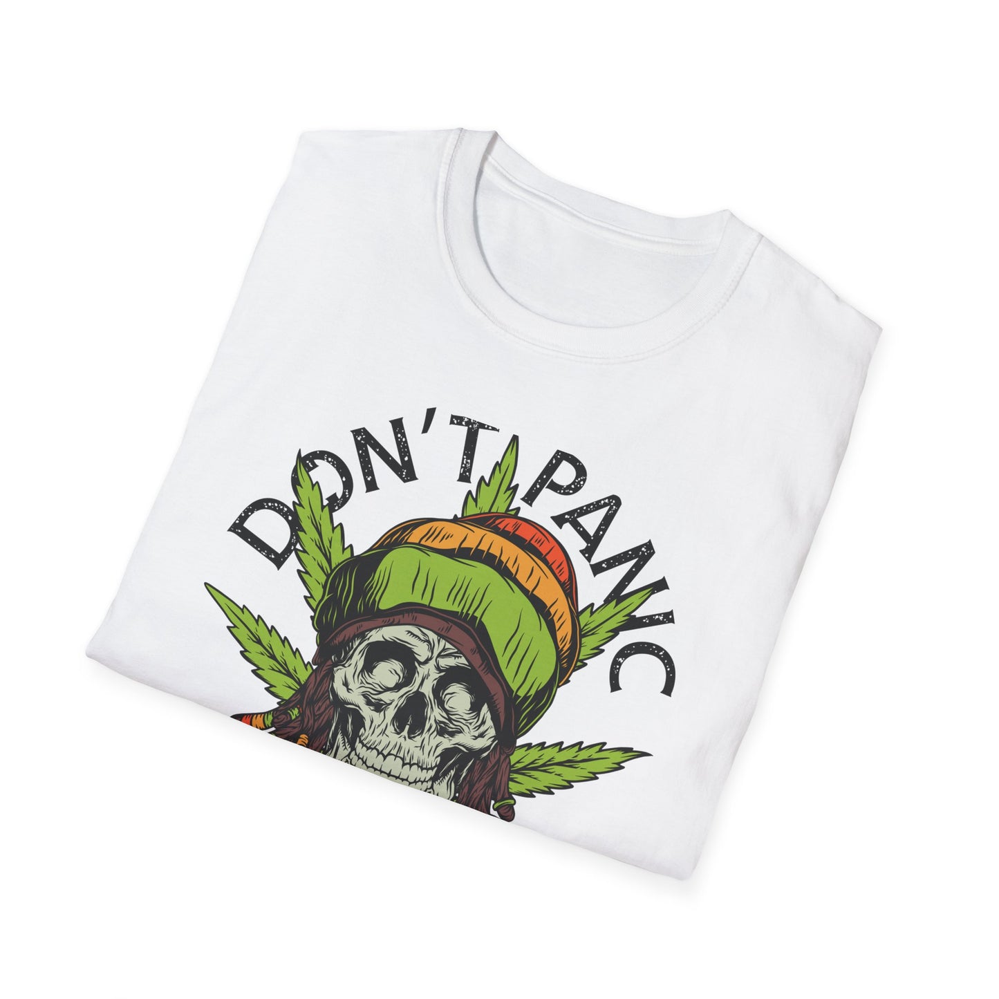 Awesome Don't Panic It's Organic Rasta Skull T-Shirt | Unique Cannabis Leaf Reggae Tee for Chill Vibes
