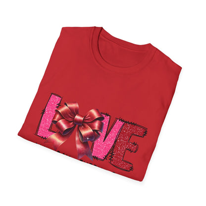 Sparkling LOVE Glitter Bow T-Shirt | Chic Valentine's Day Tee for Her | Dazzling Romantic Gift
