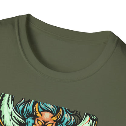Fierce Oni Demon Mask T-Shirt | Vibrant Mythical Beast Graphic Tee | Unleash Your Bold & Edgy Style