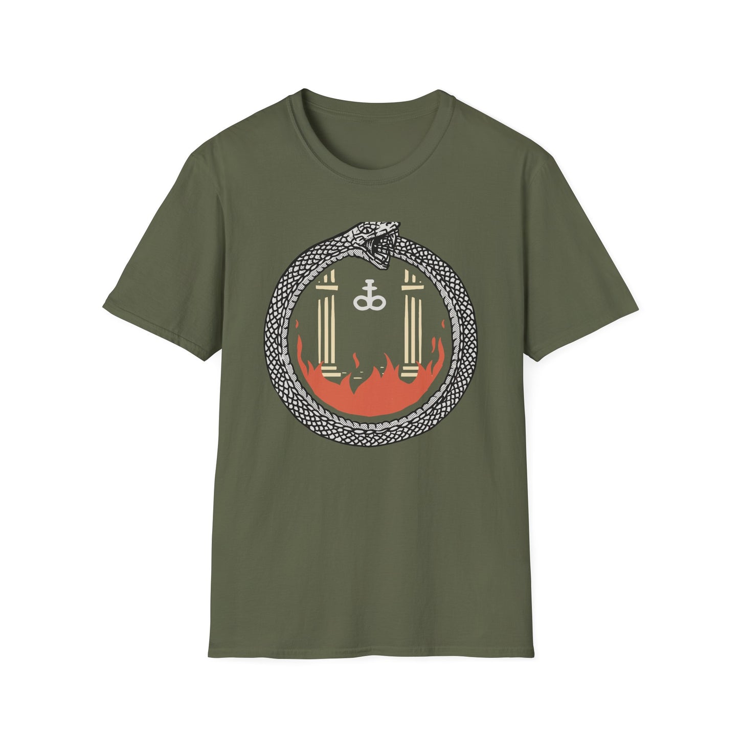 Unleash Your Inner Fire: Mystic Ouroboros & Leviathan Cross T-Shirt | Eternal Alchemy Symbol Tee