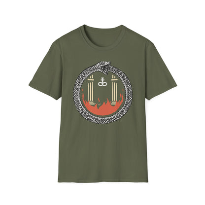 Unleash Your Inner Fire: Mystic Ouroboros & Leviathan Cross T-Shirt | Eternal Alchemy Symbol Tee