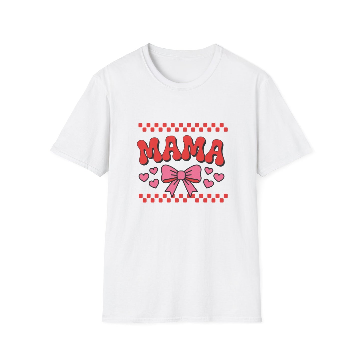 Vibrant Groovy Mama T-Shirt for Mom | Pink Bow, Hearts & Checkerboard | Chic Mother's Day Gift